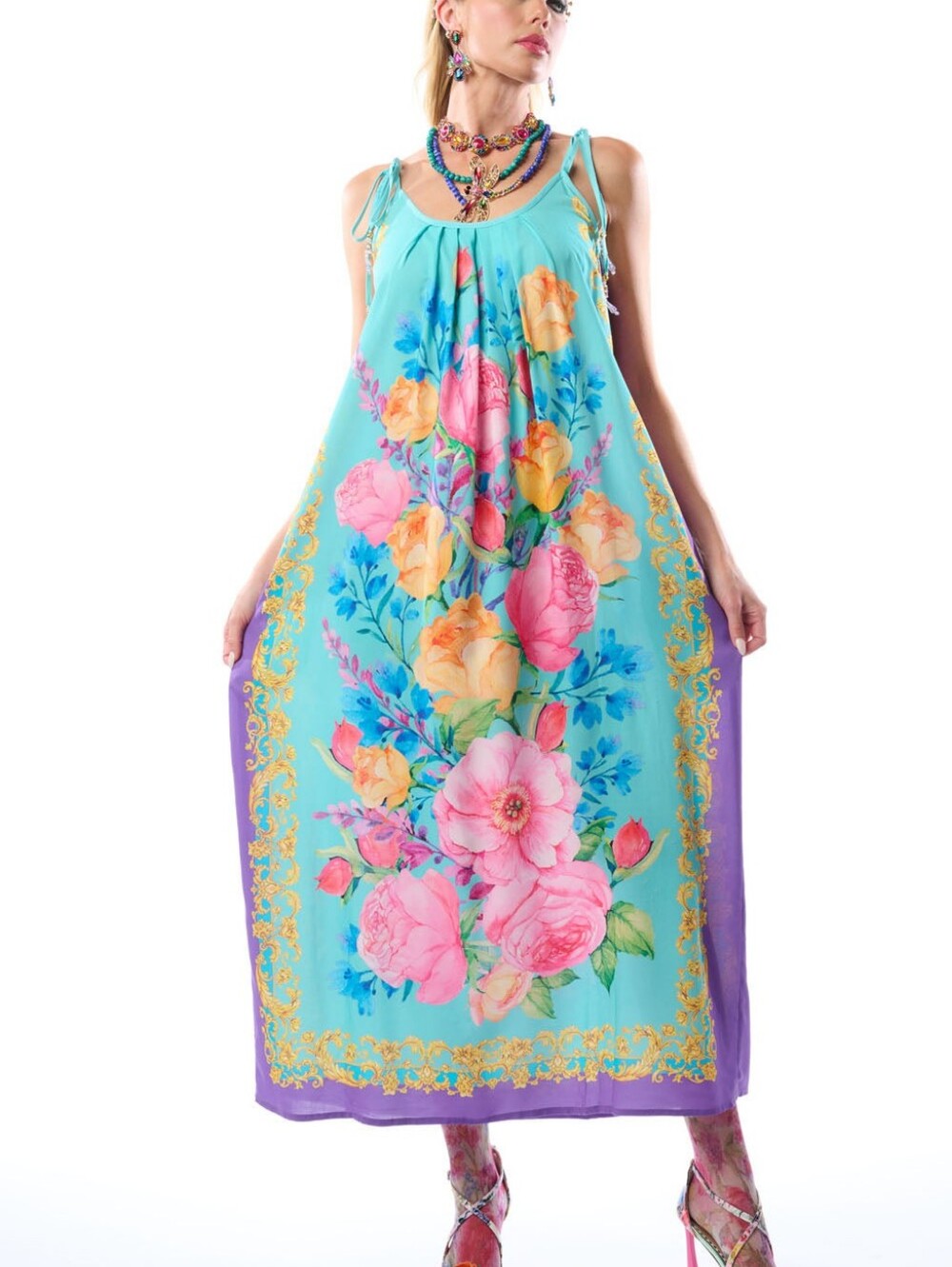 Aratta Blossom Aqua Floral Dress NWT sz L